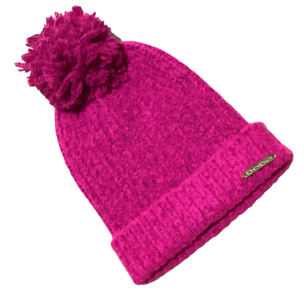 🆕🔥BEBE SLOUCH BEANIE W/POMPOM SUPER CHIC&STYLISH PRETTY/PINK&BEBE EMBLEM NWT!! - Picture 3 of 9